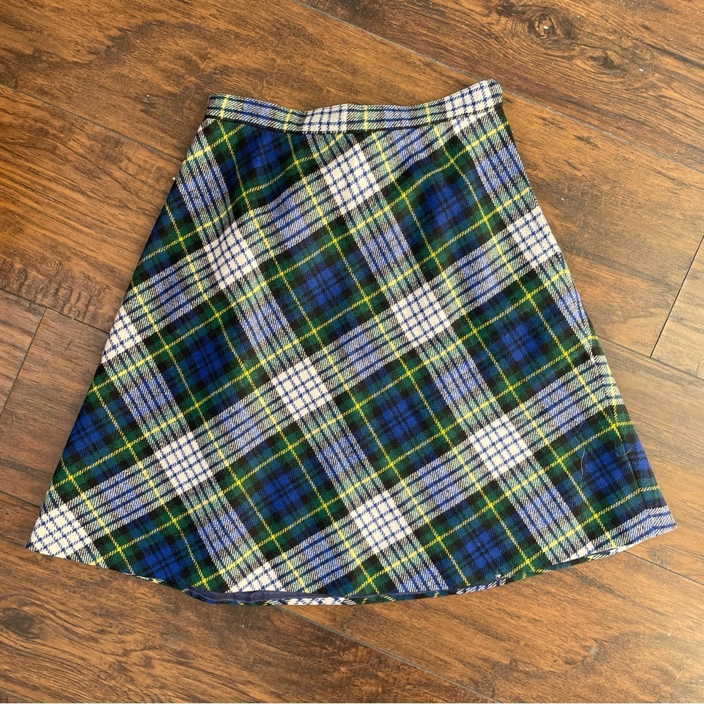 Vintage Plaid A-Line Mini Skirt Tartan Wool Blend 24" Waist